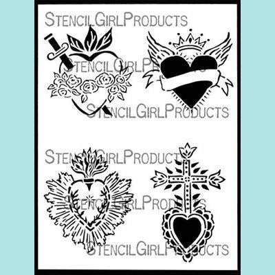 StencilGirl - Four Sacred Hearts Stencil