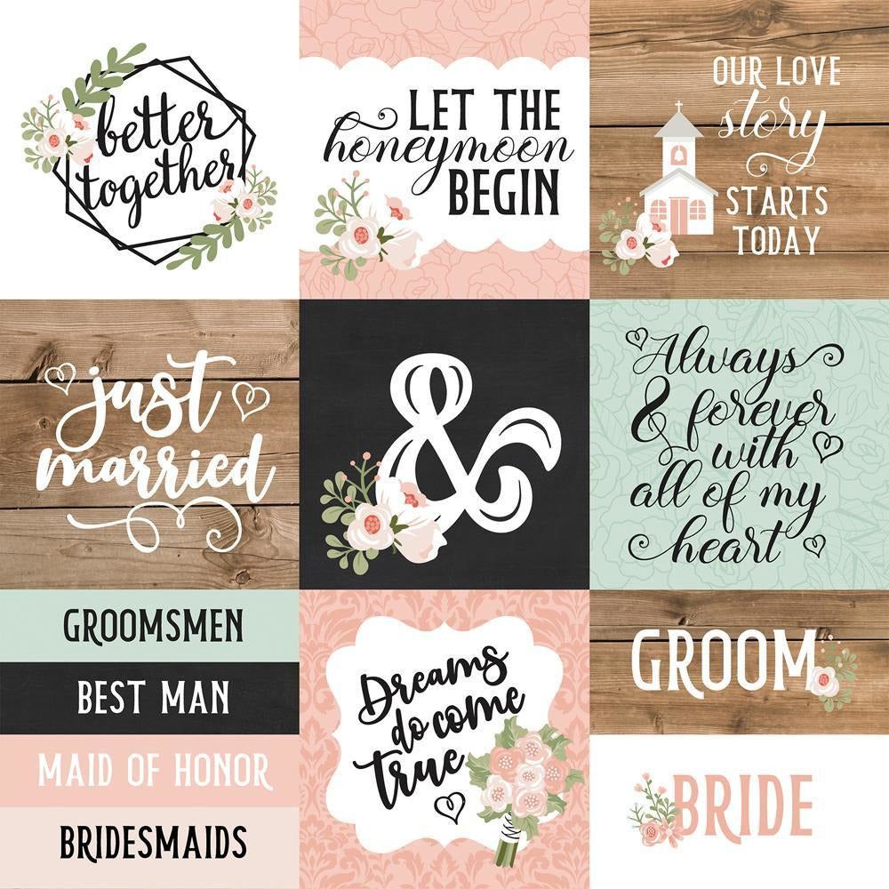 Echo Park - Our Wedding Double-Sided Cardstock - 4"X4" Journaling Cards