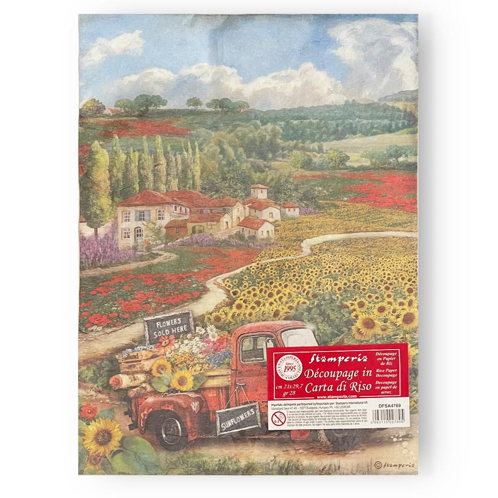 Stamperia - Sunflower Art Vintage Car - A4 Rice Paper