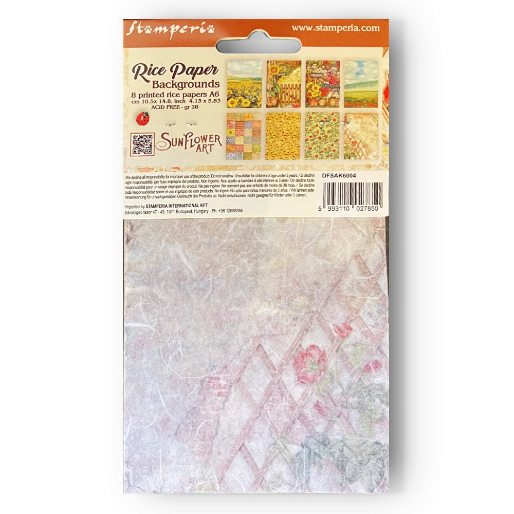 Stamperia - Sunflower Art - Backgrounds A6 Rice Paper Pack
