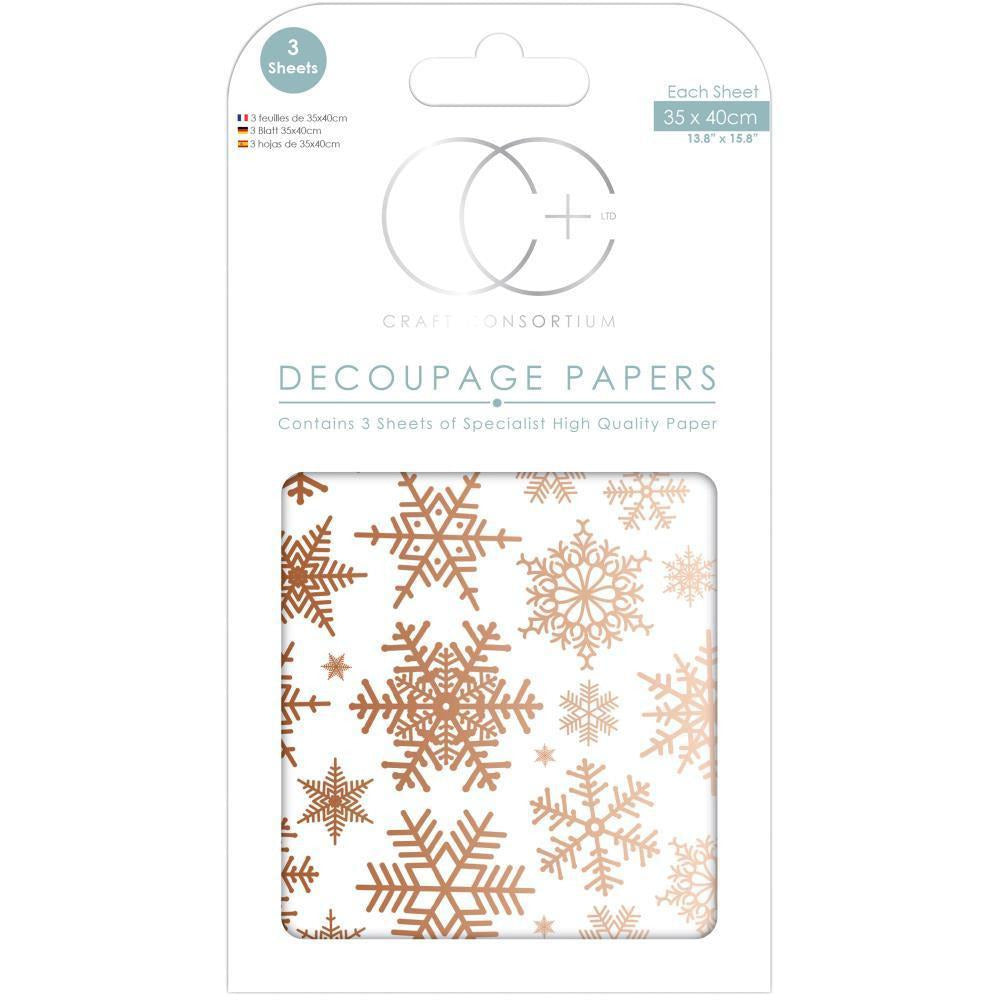 Craft Consortium - Decoupage Papers - Christmas - Glistening Snow W/Copper