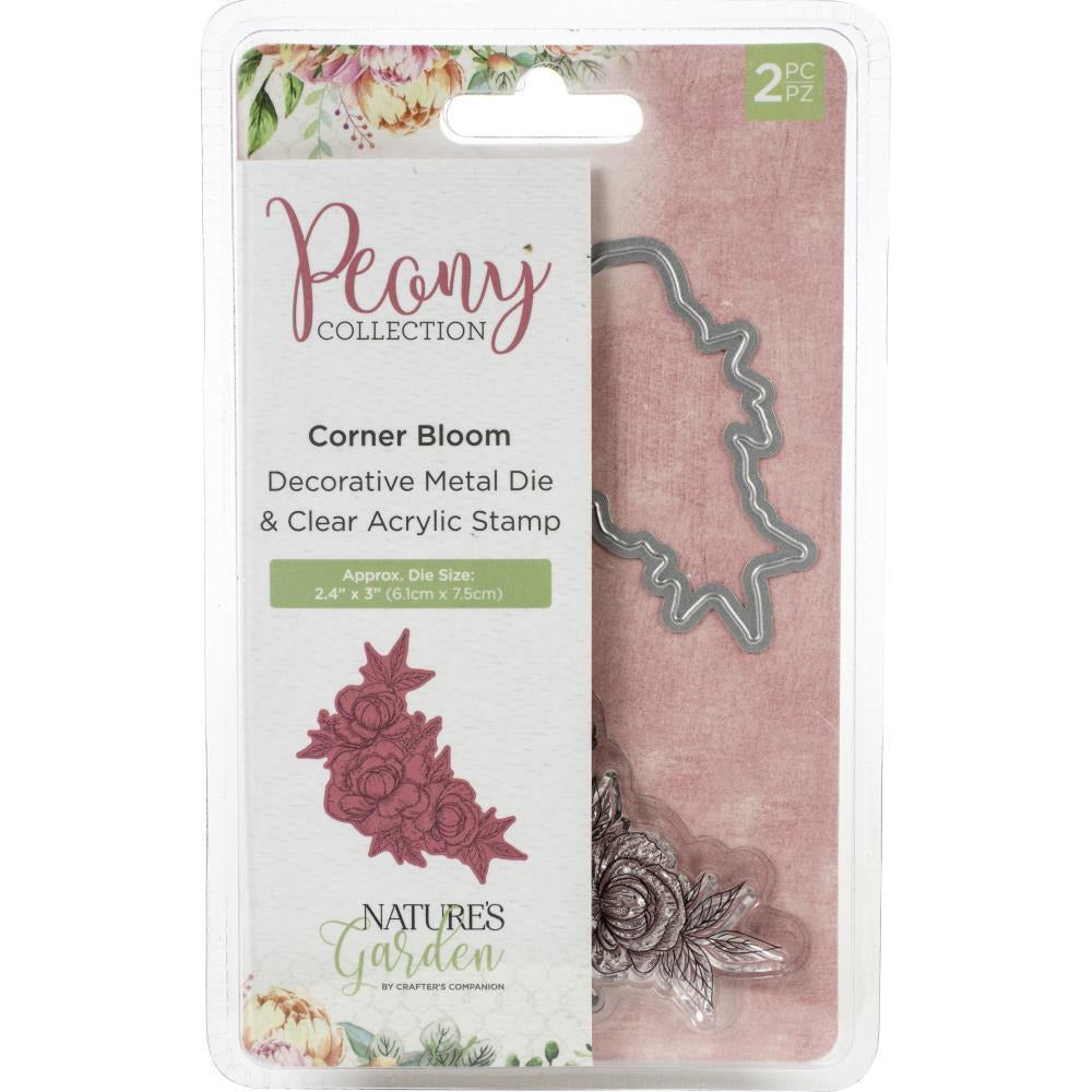 Crafter's Companion - Nature's Garden Peony Stamp & Die - Corner Bloom