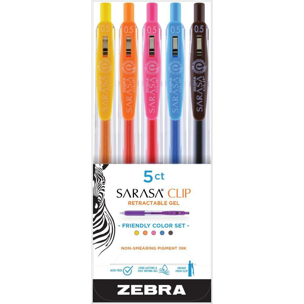 Zebra - Sarasa Clip 0.5mm Fine Point Gel Ink Pens 5/Pkg - Friendly