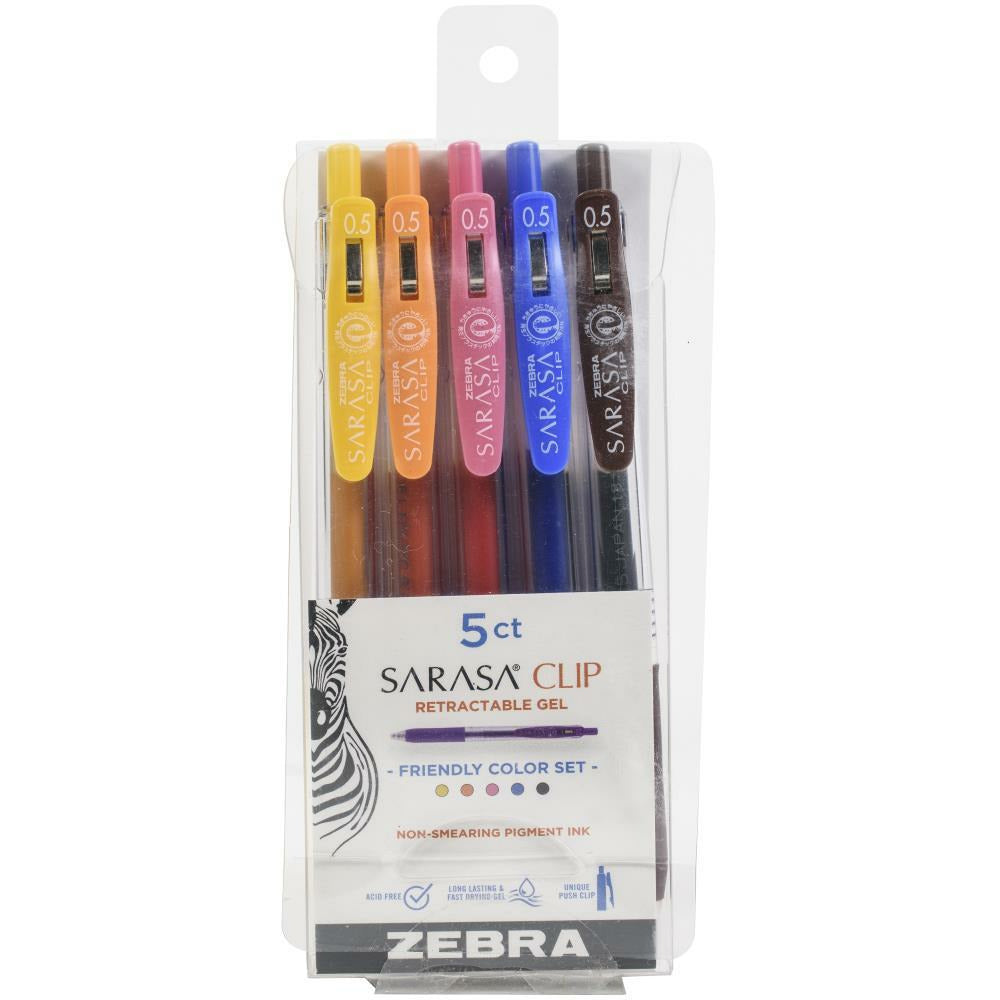Zebra - Sarasa Clip 0.5mm Fine Point Gel Ink Pens 5/Pkg - Friendly
