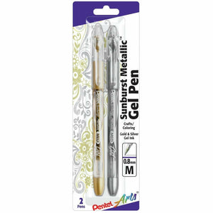 Light Gray Pentel - Sunburst Metallic Gel Pen .8mm 2/Pkg - Gold & Silver
