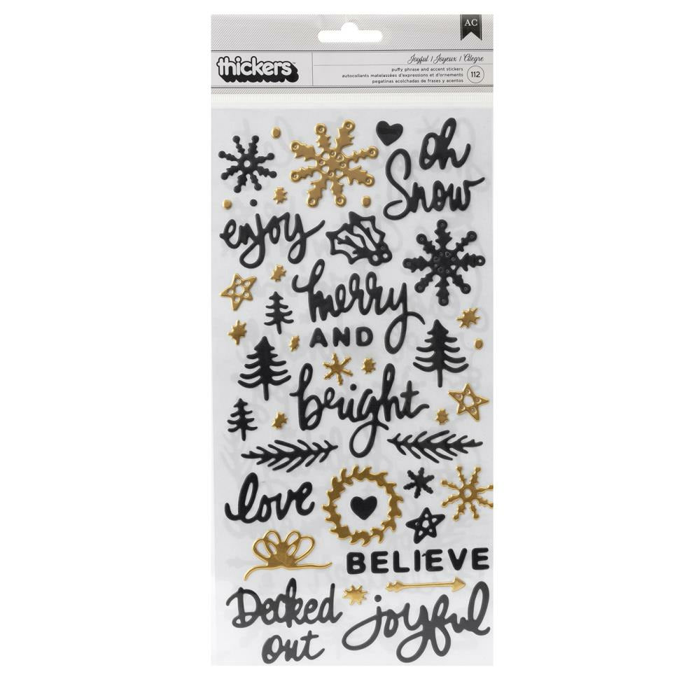 Vicki Boutin Evergreen & Holly Thickers Stickers 112/Pkg - Joyful Phrase W/Gold Foil Accents