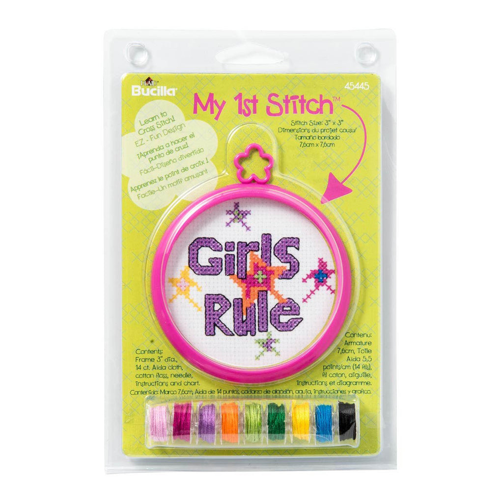 Bucilla - My 1st Stitch Mini Counted Cross Stitch Kit 3" Round - Girls Rule (14 Count)