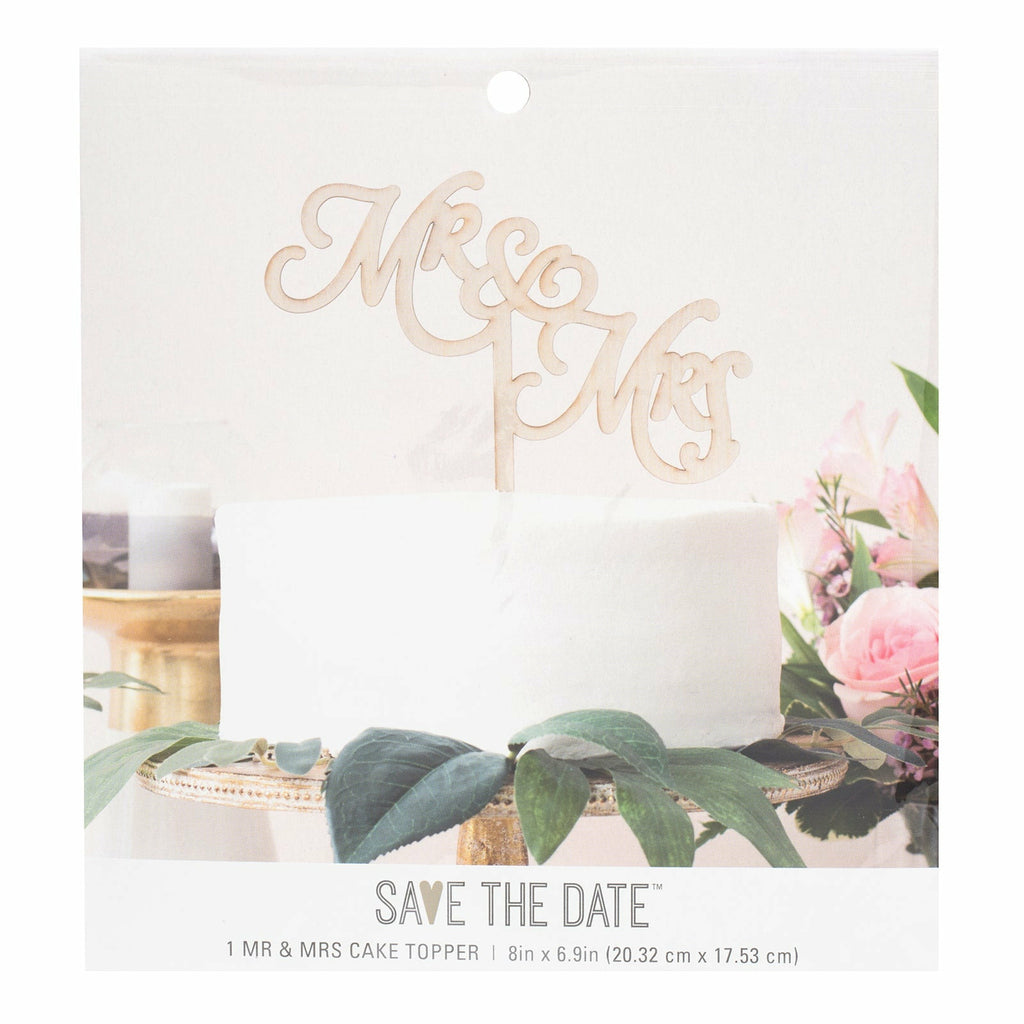 American Crafts - Save the Date 8''x6.9'' Wooden Mr & Mrs Cake Topper