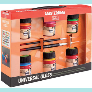 Amsterdam - Royal Talens Universal Gloss Set - 6 x 16 ml + 2 Brushes