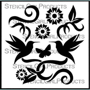StencilGirl - Hummingbird Bouquet Stencil