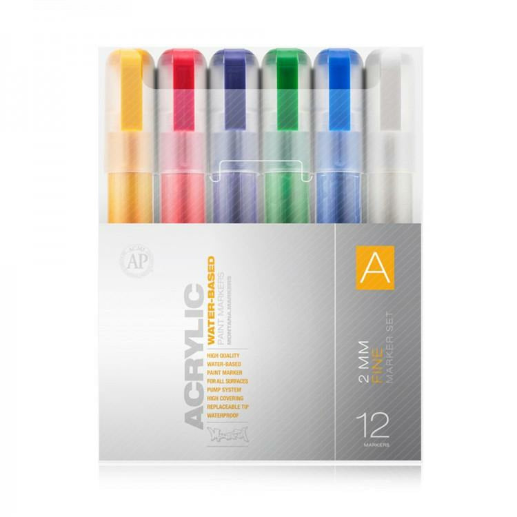 Montana Acrylic Water- Based Markers 2mm Fine Set - Set A - 12 markers