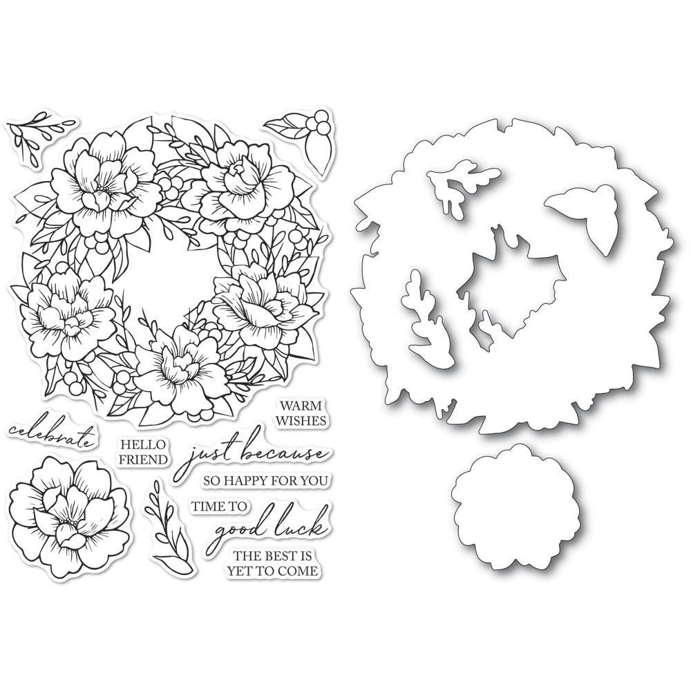 Memory Box - Peony Garden Wreath Clear Stamp and Die Set