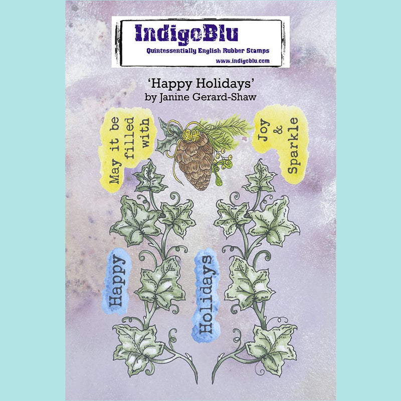 IndigoBlu - Happy Holidays A6 Red Rubber Stamp by Janine Gerard-Shaw