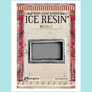 Light Gray Ice Resin Foundry Bezel Collection - Milan Antique Silver Medium Rectangle