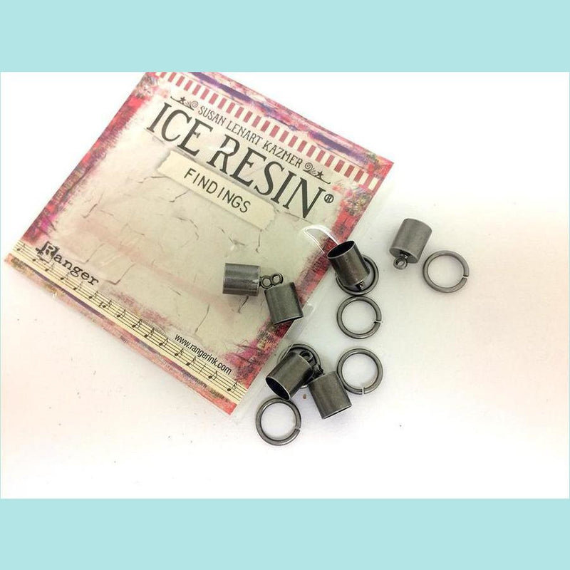 Gray Ice Resin Findings - 8mm End Caps & Jump Rings, 12 pcs - Susan Lenart Kazmer