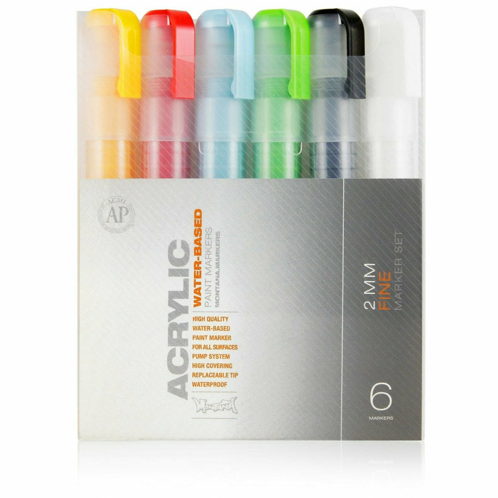 Light Gray Montana Acrylic Water- Based Markers 2mm Set Fluro Set - 6 pcs