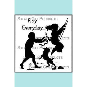 StencilGirl Play Everyday Pushed on a Swing