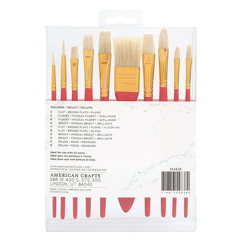 American Crafts - Art Supply Basics Collection - Paint Brushes - Oil Paint - HogHair Bristles - 10 Pieces
