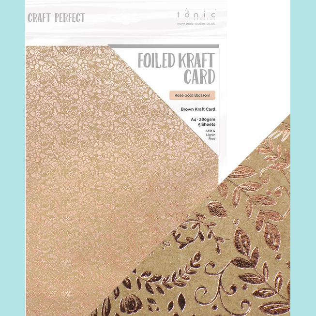 Tonic Studios - Craft Perfect - Foiled Kraft Card A4 GOLDEN BLOSSOM