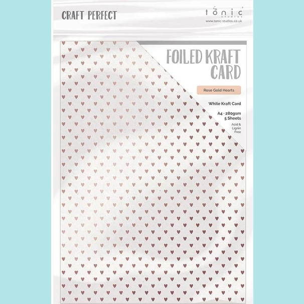 Tonic Studios - Craft Perfect - Foiled Kraft Card A4 ROSE GOLD HEARTS