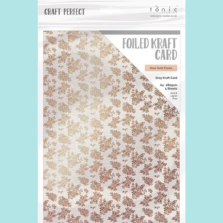 Tonic Studios - Craft Perfect - Foiled Kraft Card A4 ROSE GOLD POSIES