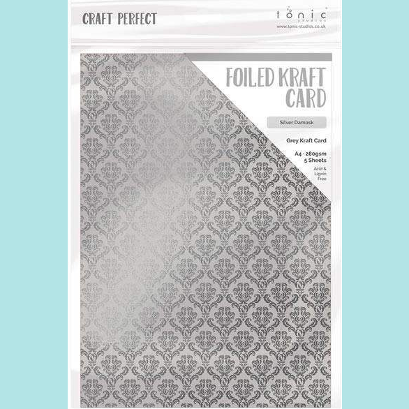 Tonic Studios - Craft Perfect - Foiled Kraft Card A4 SILVER DAMASK