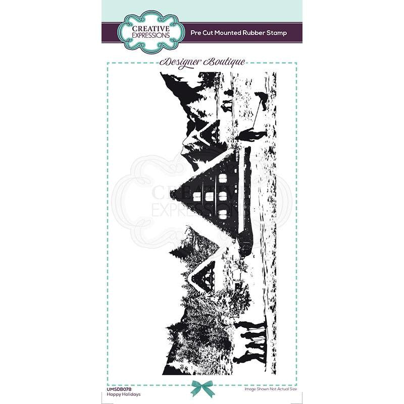 Creative Expressions - Designer Boutique Collection Happy Holidays DL Pre Cut Rubber Stamp