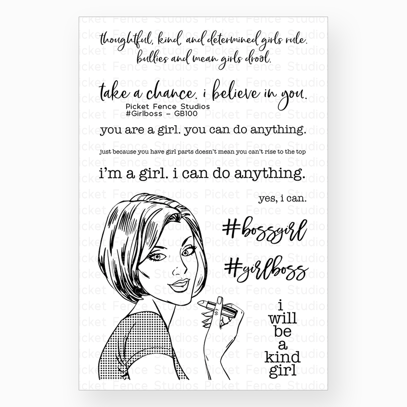 White Smoke Picket Fence Studios - Girl Boss  Clear Stamp