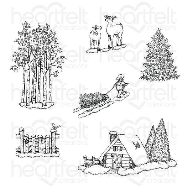 Heartfelt Creations - Woodsy Winterscapes Cling Stamp Set