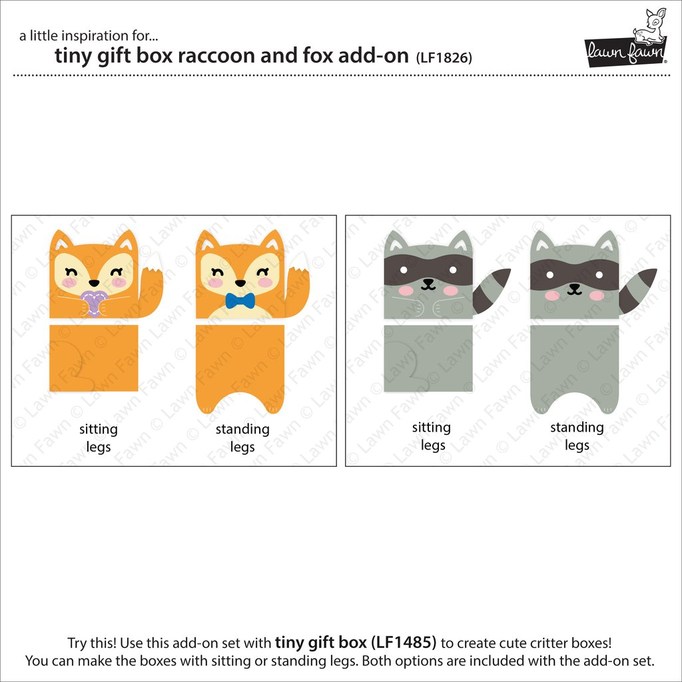 Snow Lawn Fawn -  Tiny Gift box Raccoon & Fox Add-On Lawn Cuts Dies
