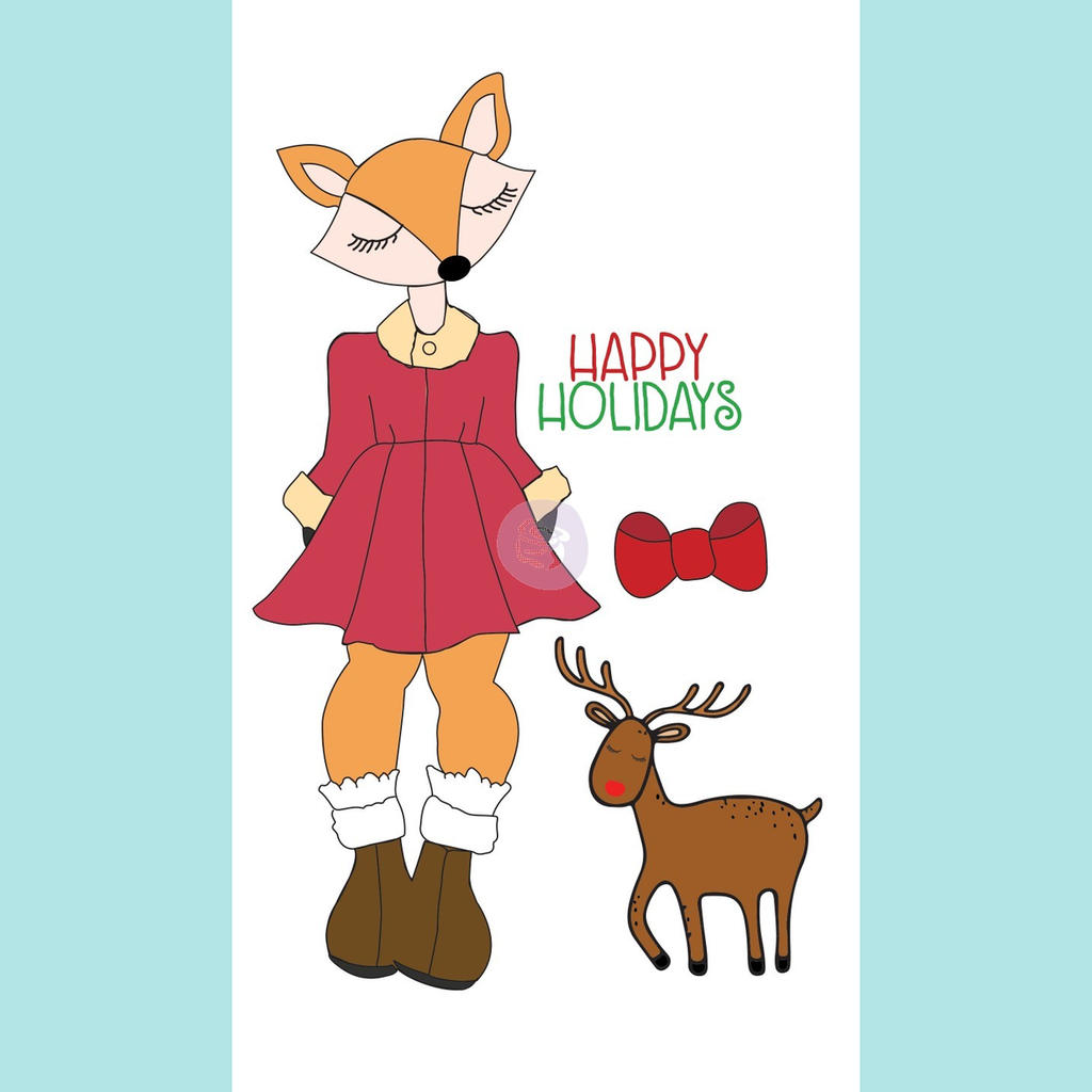 Maroon Julie Nutting Christmas Stamp Foxy