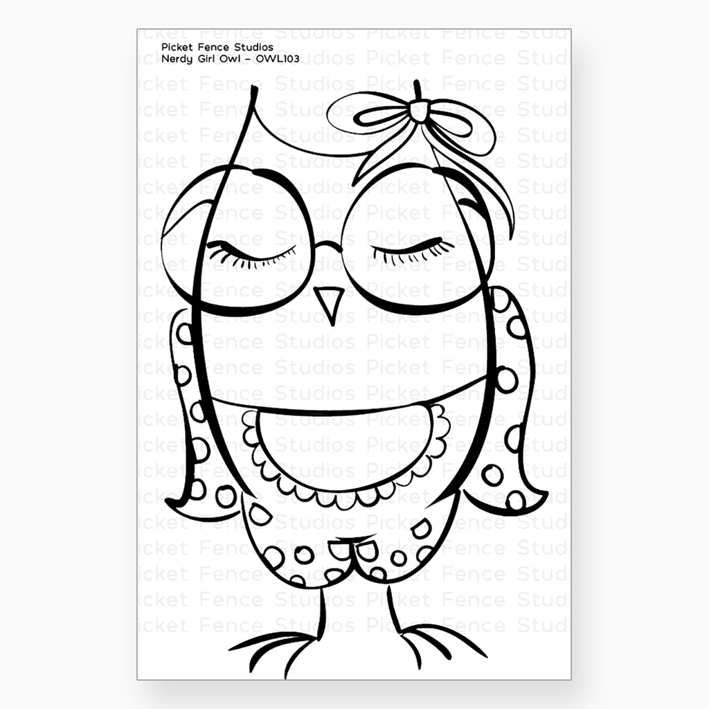White Smoke Picket Fence Studios - Nerdy Girl Owl Stamp Set