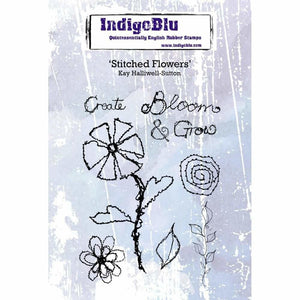 IndigoBlu Stitched Flowers A6 Red Rubber Stamp