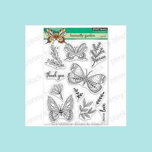 White Smoke Penny Black Butterfly Garden Stamp and Cut Out
